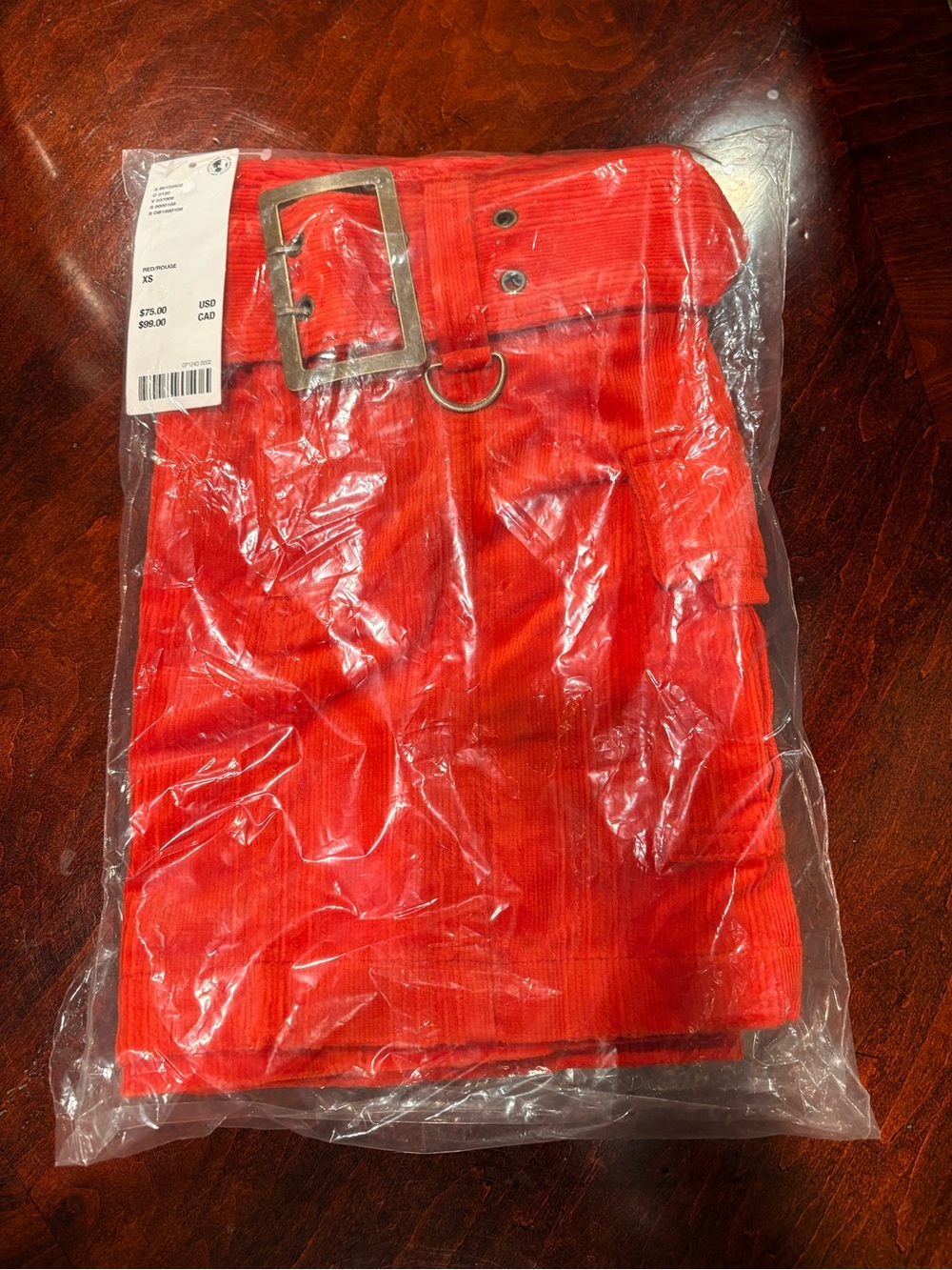 NEW UO Joan Corduroy Y2K Cargo Belted Mini Skirt Red XS - Picture 7 of 14